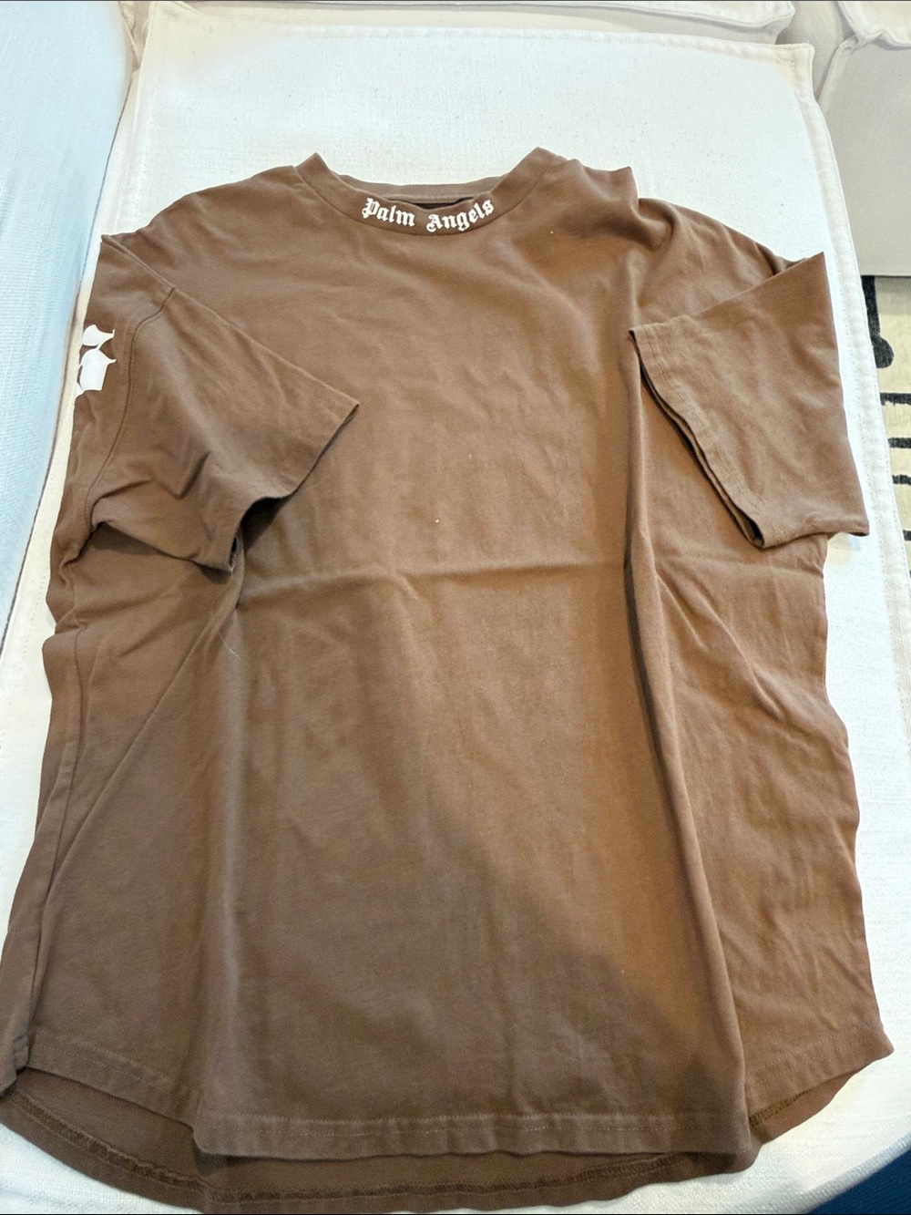 Palm Angels Brown Short-Sleeve Tee with White Neck Logo Oversized Fit